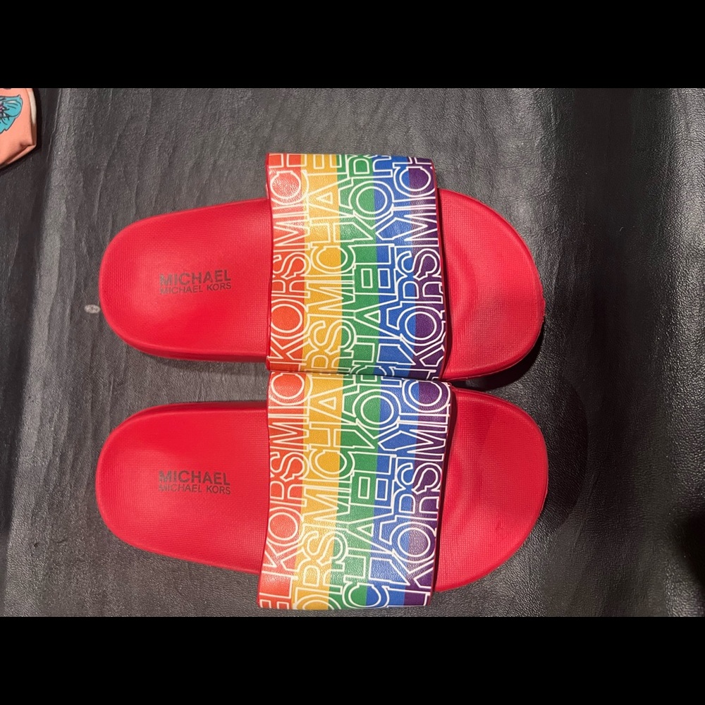 Rainbow Michael Kors slides